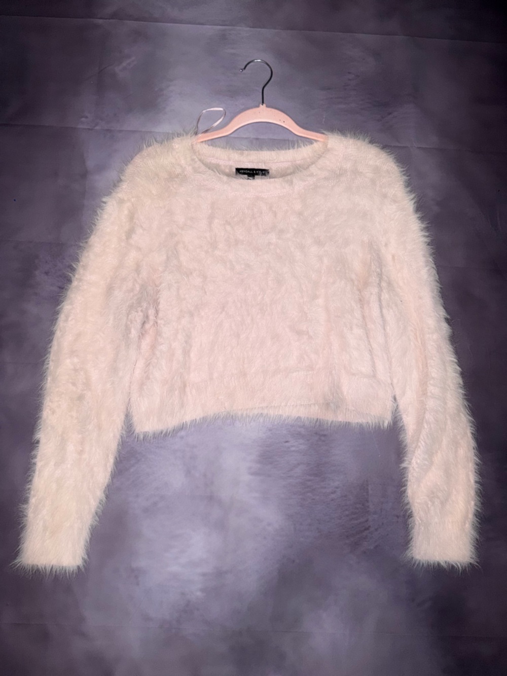Kendall & Kylie Pale Pink Fuzzy Cropped Sweater